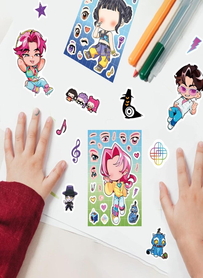 PWSTY 24Sheets Make a Face Demon Movie Hunters Sticker Make Your Own Korean Idol Cartoon Movie Stickers for Teens Sticker Play Set Fantasy Teens and Crafts Activity Party Favor Supplies Craft (De) - Image 5